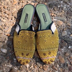 Anthropologie Meher Kakalia Beaded 8.5 Leather Mules